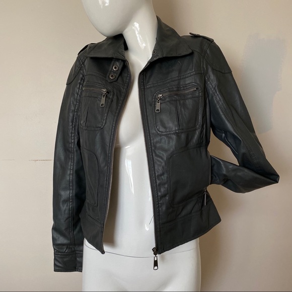 Faux Grey Leather Jacket - Picture 2 of 9